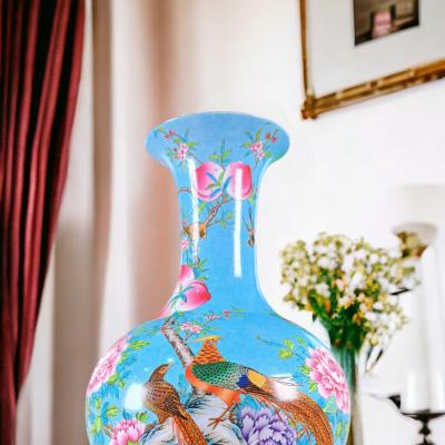Bình Sứ Men Xanh hoạ tiết Chim Trĩ - Đào Trường Thọ - sản phẩm cao cấp - hàng thủ công